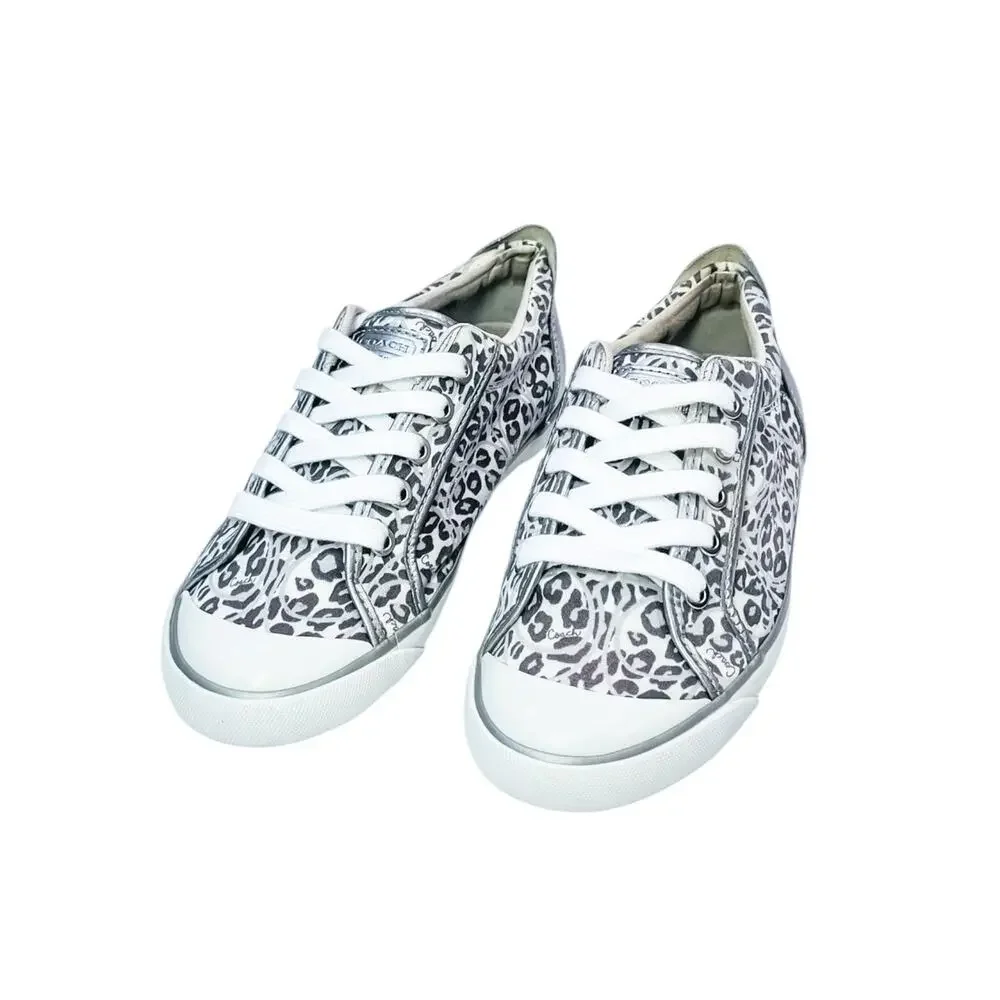 Coach Women's Snow Leopard Print Silver Grey Metallic Sneakers Size 6.5